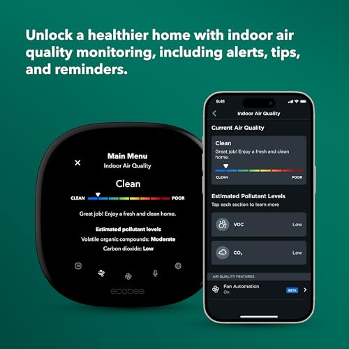 ecobee Smart Thermostat Premium with Smart Sensor and Air Quality Monitor - Programmable Wifi Thermostat - Works with Siri, Alexa, Google Assistant, Black - Image 7