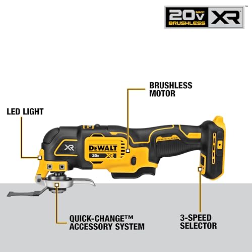 DEWALT 20V MAX XR Oscillating Multi-Tool Cordless, Variable Speed Brushless Motor Multitool with LED Light, Extended Runtime, Includes Two Wood Cutting Blades, Tool Only (DCS356B) - Image 7