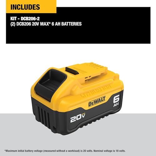 DEWALT 20V MAX XR Battery 6 Ah Lithium Ion, 2-Pack, Premium High Capacity Long Lasting Cordless Tool Battery Packs (DCB206-2) - Image 3