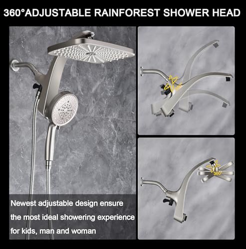 High Pressure Rain Shower Head: Upgrade Shower Heads with Handheld Spray Combo with Fixed Showerhead and 10 Sprays Handheld Shower Head, Detachable Showerheads Built-in Magnetic Docking and Power Jets - Image 7