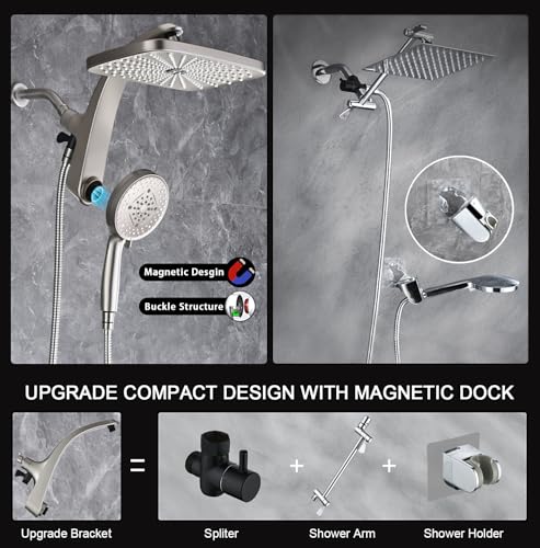 High Pressure Rain Shower Head: Upgrade Shower Heads with Handheld Spray Combo with Fixed Showerhead and 10 Sprays Handheld Shower Head, Detachable Showerheads Built-in Magnetic Docking and Power Jets - Image 6