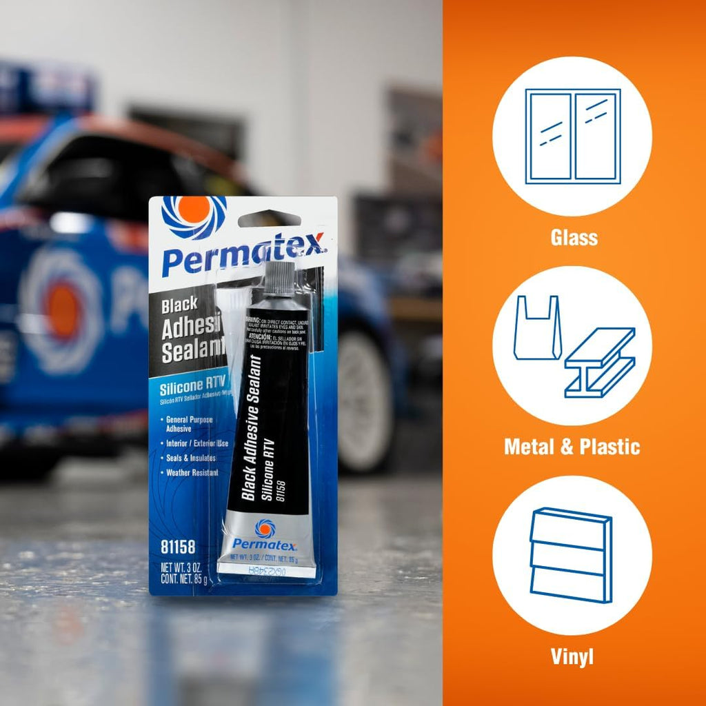 Permatex 81158 Black Silicone Adhesive Sealant, 3 oz. Tube, Pack of 1