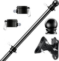 PHITRIC Flag Pole Kit, Tangle Free Spinning Stainless Steel Rustproof Flagpole for 3x5 Sports Fan Outdoor Flags for Outside House (Black, 5FT, with Bracket)