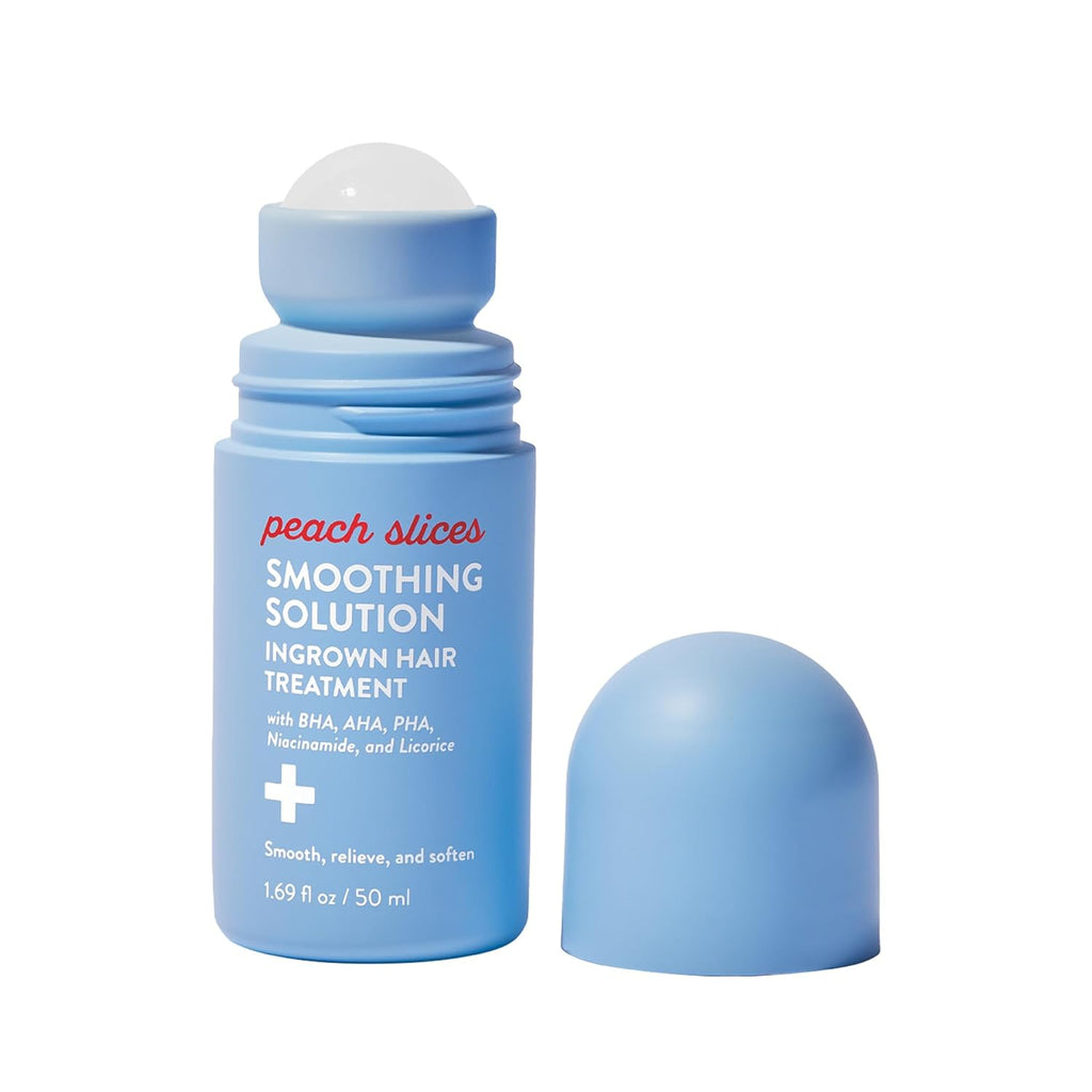 Peach Slices - Smoothing Solution Ingrown Hair Treatment (1.69 oz) - Smooth, Relieve, Soften Skin - 360 Roller - BHA, AHA, PHA, Niacinamide, Licorice - Vegan & Cruelty Free - Korean Skin Care & Beauty
