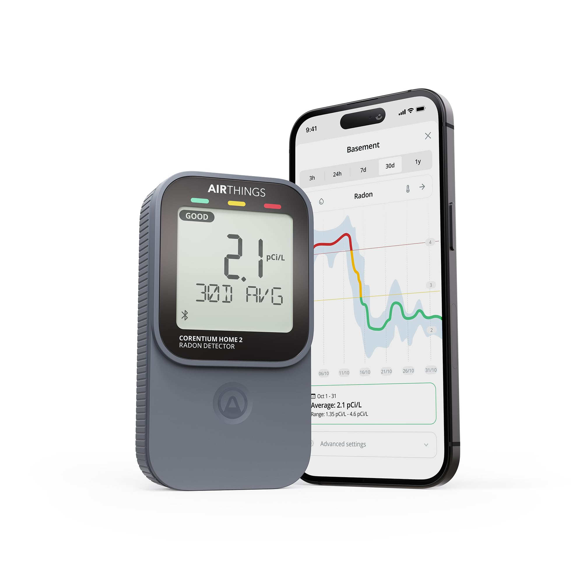 Airthings 325 Corentium Home 2 Smart Digital Radon Detector - Portable and Easy-to-use Radon Testing with Bluetooth connectivity and Humidity & Temperature Sensors - Image 1
