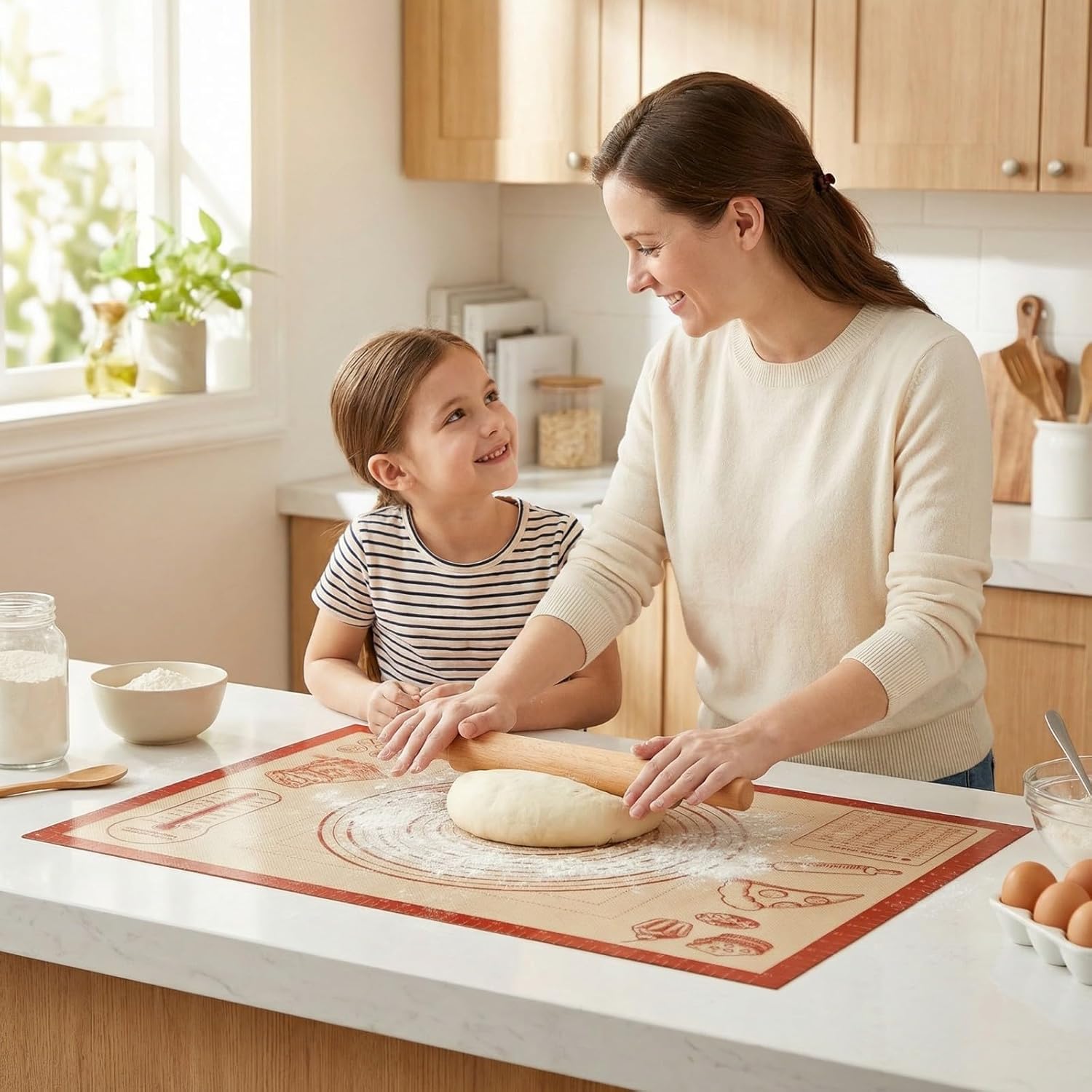 Silicone Baking Pastry Dough Mat - 28x20Inch Extra Large Cookie Bread Rolling Mats Sheet, Nonstick Kitchen Counter Kneading Board, Thick Reusable Pie Cookies Pizza Fondant Making Matt with Measurement