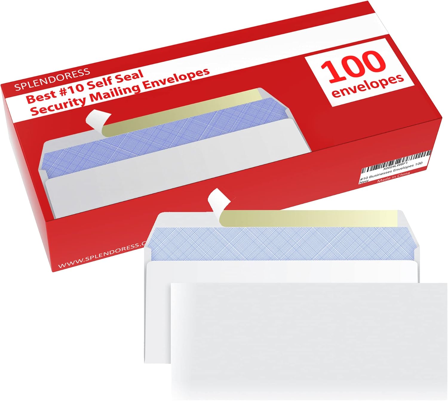 #10 Envelopes Letter Size Self Seal | 100 Business Mailing Security Peel and Sealing Envelope | 100% Tinted | no 10 White Windowless Legal Regular Plain Envelops Pack | 4-1/8 x 9-1/2 Inches | 24 LB