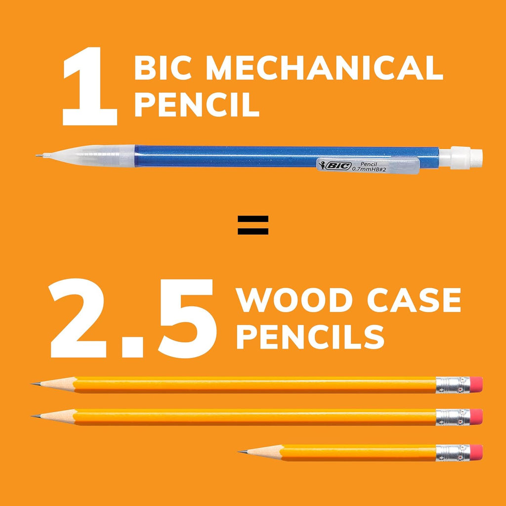 BIC Xtra-Sparkle Number 2 Mechanical Pencils With Erasers, Medium Point (0.7mm), 24-Count Pack, Mechanical Pencils for School Supplies
