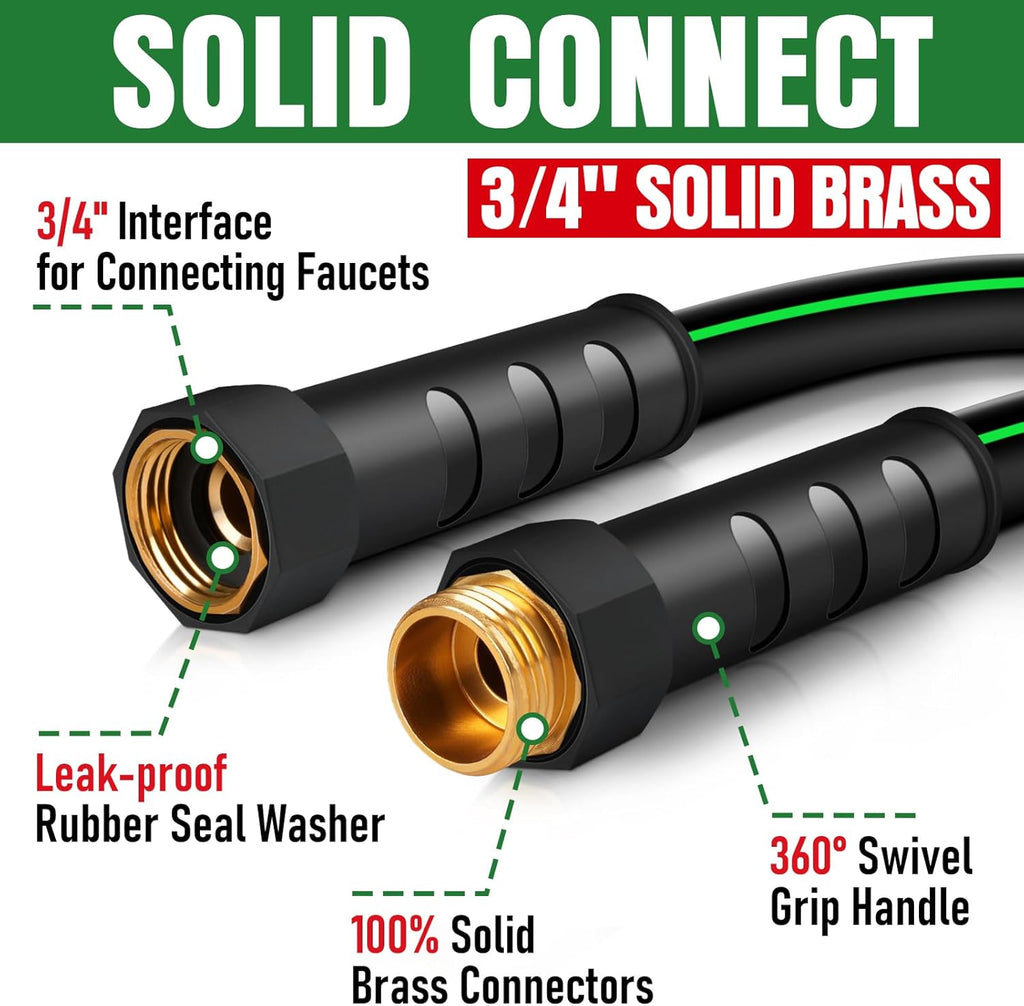 Heavy Duty Garden Hose 25ft, NON-EXPANDABLE Flexible Water Hose, Kink Resistant Lightweight Hybrid Hose, Leakproof Hose Male to Female Fittings