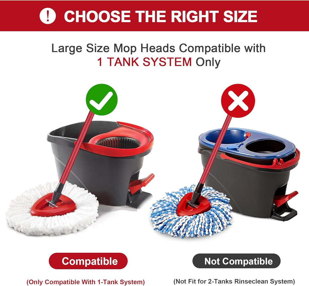 4 Pack Mop Heads Replacements for O-Ceda Easy Wrin Spin System, Microfiber Refills, Easy Cleaning Mop Repalce Head