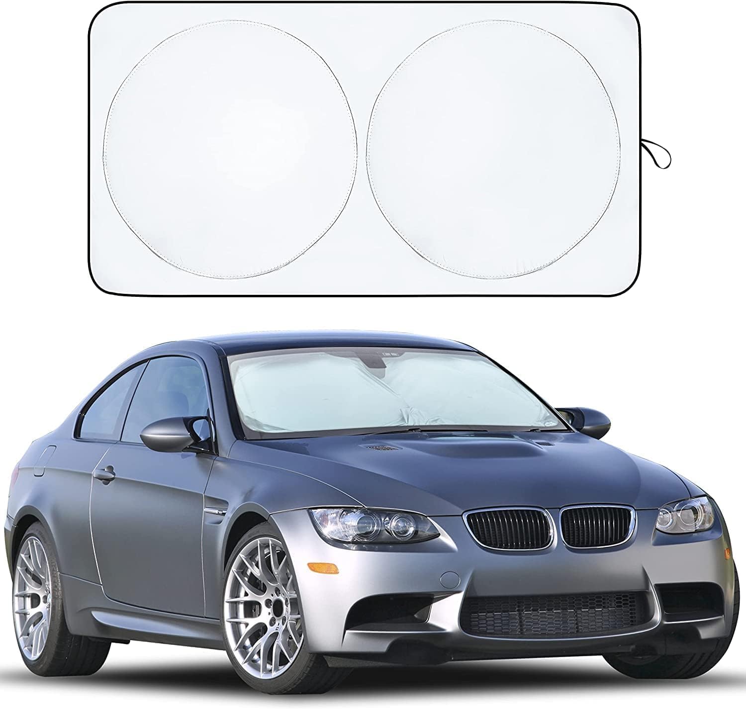 EcoNour Car Windshield Sunshade | Blocks 99% Heat & Keeps Interior Cool | Universal Fits Cars, SUVs, Trucks | Automotive Sun Screen, Visor & Car Accessories for Summer | Medium (64x32 Inches)