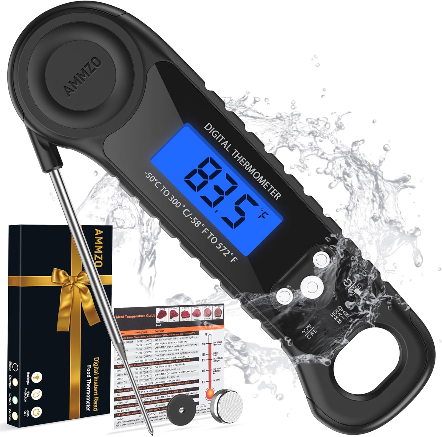 AMMZO Meat Thermometer Digital, Instant Read Food Thermometer for Cooking, Grilling, Baking, Frying & Candy Making, Essentials Kitchen Gadgets Accessory, Gifts for Men Women Dad Mom Birthday