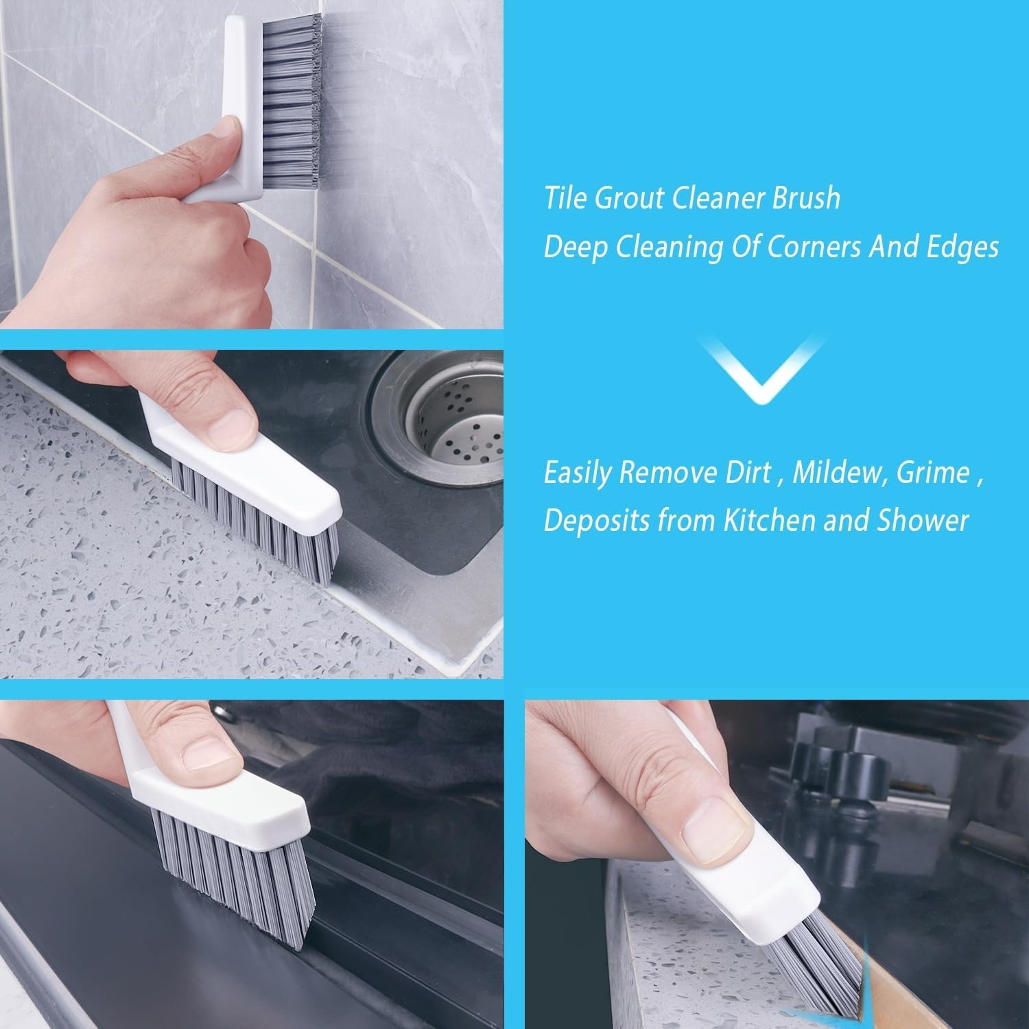 Lumkew Grout Cleaner Brush V Shape, Stiff Grout Cleaning Brushes for Tile Floor, Handheld Grout Scrub Brush Set for Shower, Bathroom, Kitchen, Household Use,2 pcs