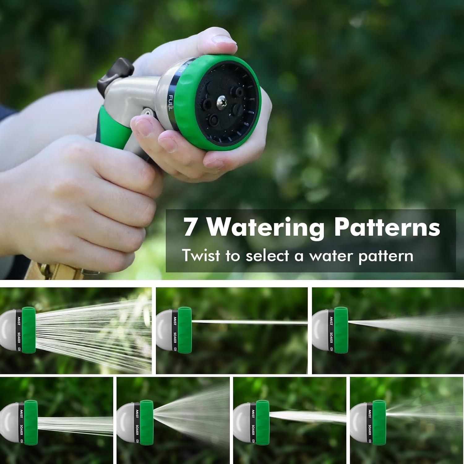 RESTMO Garden Hose Nozzle, Heavy Duty Metal Water Hose Nozzle with 7 Adjustable Spray Patterns, High Pressure Hand Sprayer with Flow Control for Watering Plants & Lawns, Washing Cars & Pets