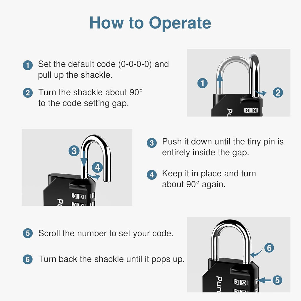 Puroma 2 Pack Combination Lock for Locker 4 Digit Outdoor Waterproof Padlock for School, Gym, Sports, Fence, Toolbox, Gate, Case, Outdoor, Hasp Storage (Black)