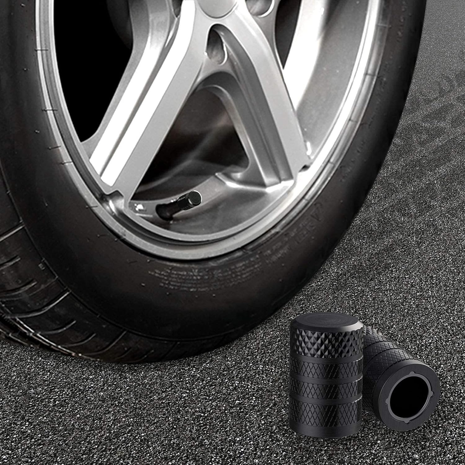 CKAuto Tire Valve Stem Caps, Black, 4 pcs/Pack, Anodized Aluminum Tire Valve Cap Set, Corrosion Resistant, Universal Stem Covers for Cars Trucks Motorcycles SUVs and Bikes