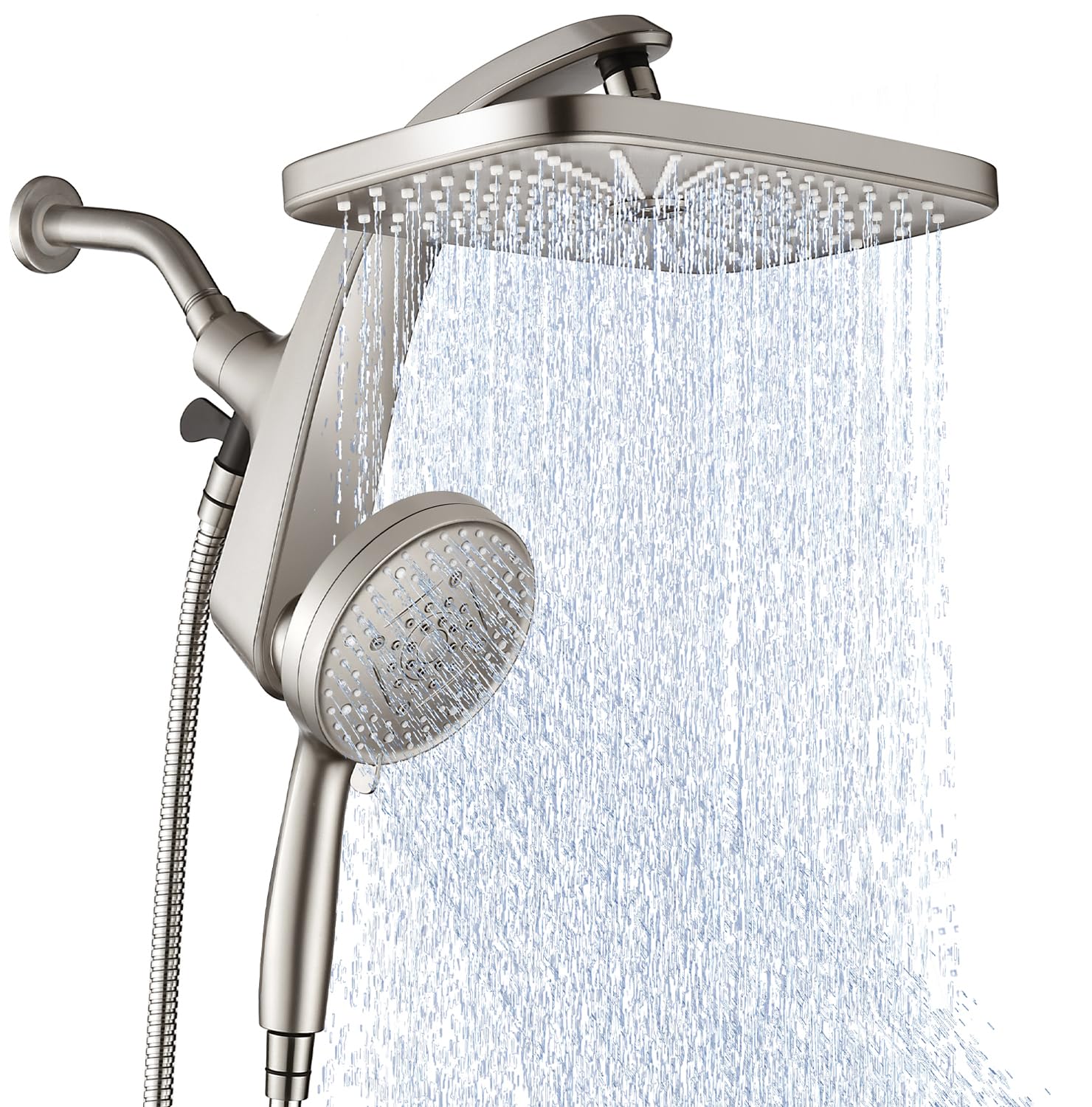 High Pressure Rain Shower Head: Upgrade Shower Heads with Handheld Spray Combo with Fixed Showerhead and 10 Sprays Handheld Shower Head, Detachable Showerheads Built-in Magnetic Docking and Power Jets - Image 1
