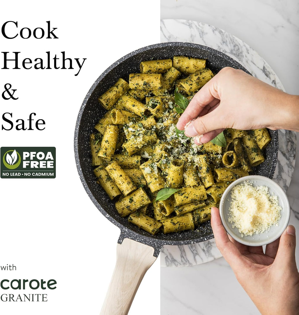 CAROTE Nonstick Frying Pan Skillet,Non Stick Granite Fry Pan Egg Pan Omelet Pans, Stone Cookware Chef's Pan, PFOA Free,Induction Compatible(Classic Granite, 8-Inch)