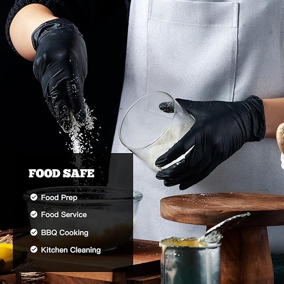 TitanFlex Disposable Nitrile Exam Gloves, 6-mil, Black, Heavy Duty, Latex Free, Food Safe for Cooking & Food Prep