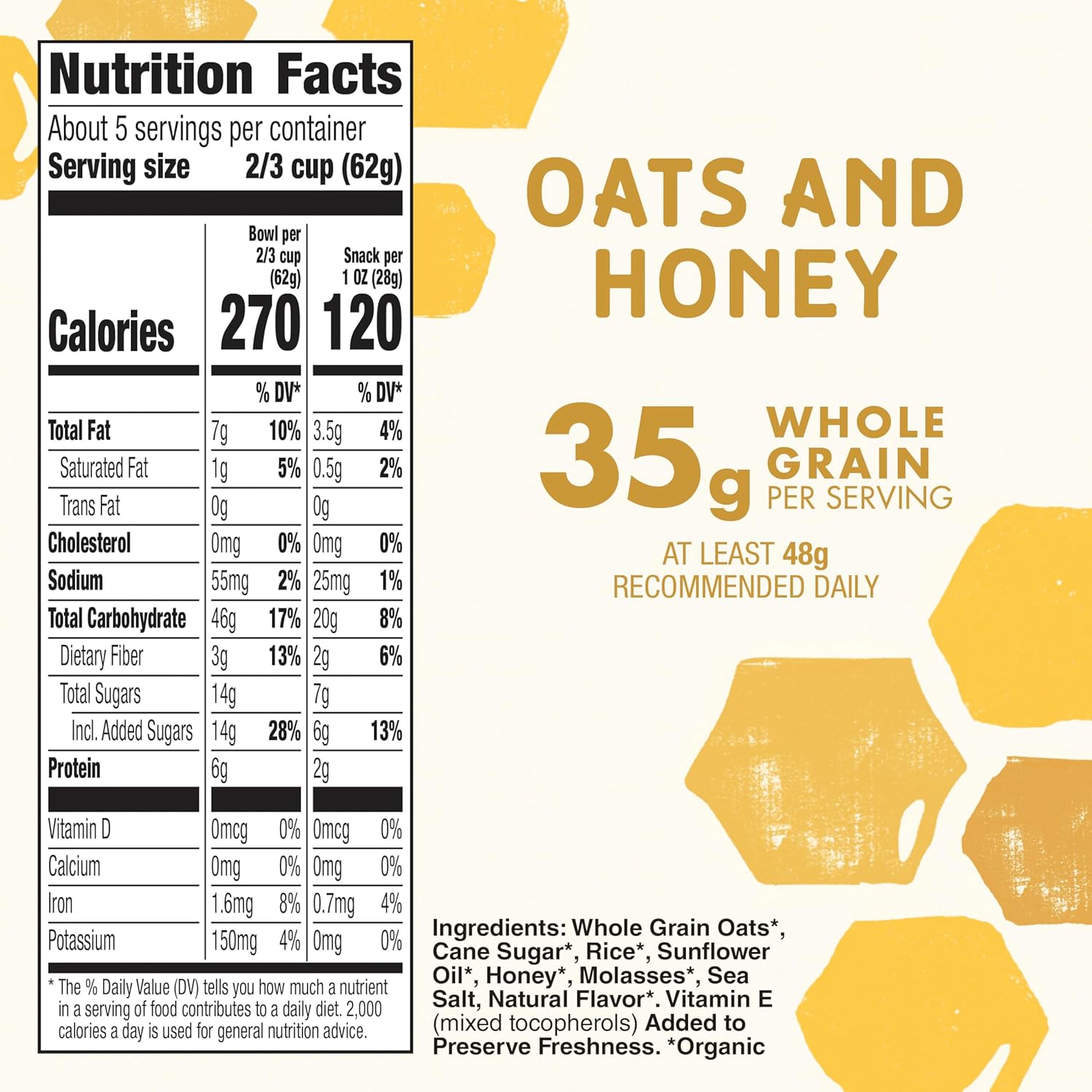 Cascadian Farm Organic Granola, Oats and Honey Cereal, Resealable Pouch, 11 oz