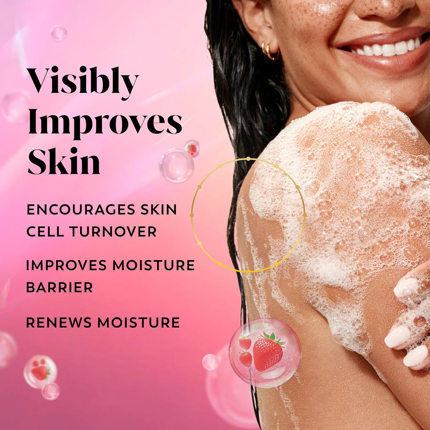 Olay Body Wash for Women, Intensely Hydrating, Pro-Hyaluronic Acid Serum Complex, Renews Moisture, Vitamin B3 Lameller Technology, For All Skin Types, Strawberry Summer Fizz Scent, 20 fl oz