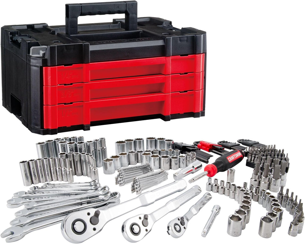 CRAFTSMAN 230 Pcs Mechanics Tool Set, Socket Wrench Set, Car Tool Kit with VERSASTACK Toolbox, SAE and Metric,1/4 in, 3/8 in, and 1/2 Drive, Short and Long Arm Hex Keys (CMMT45306) - Image 1