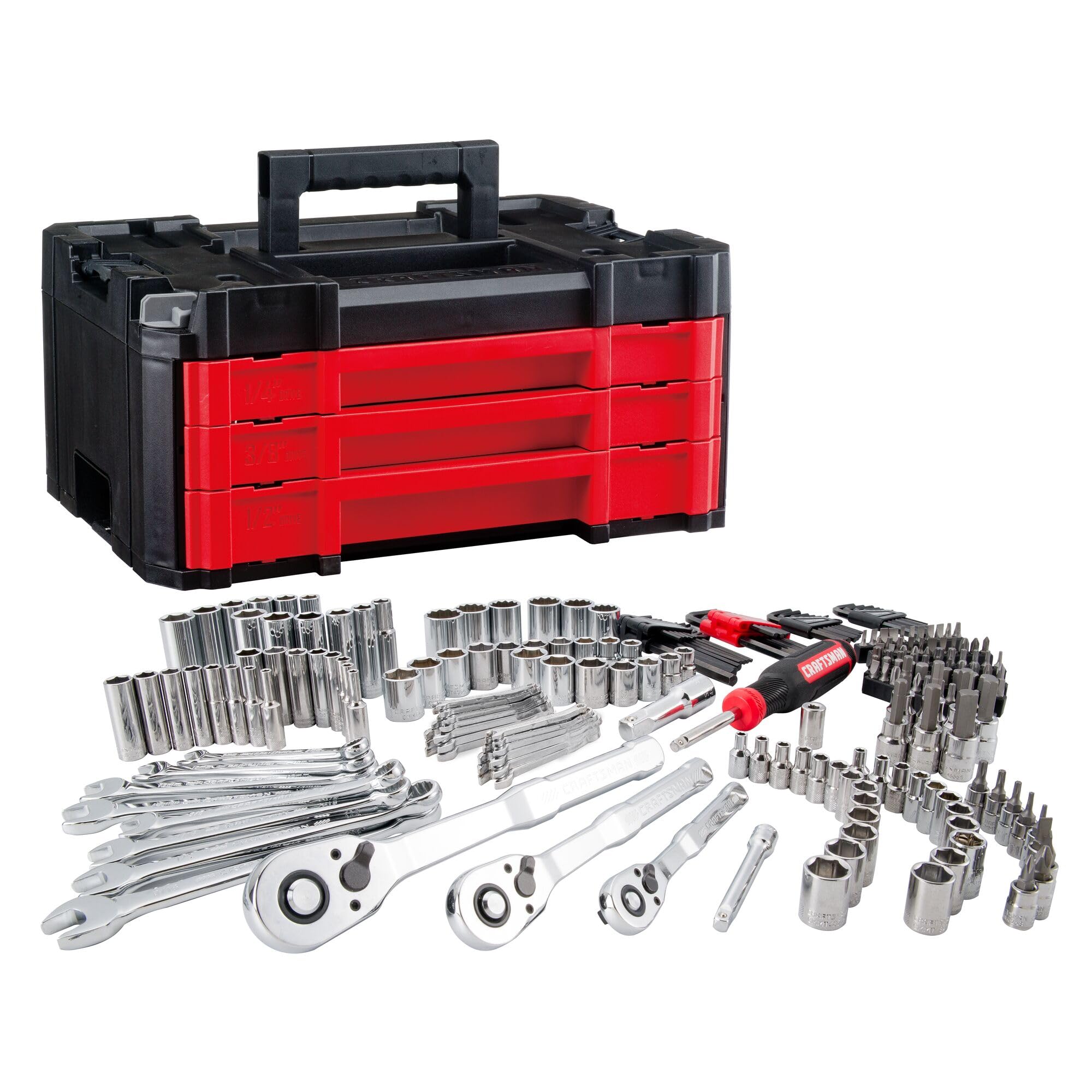 CRAFTSMAN 230 Pcs Mechanics Tool Set, Socket Wrench Set, Car Tool Kit with VERSASTACK Toolbox, SAE and Metric,1/4 in, 3/8 in, and 1/2 Drive, Short and Long Arm Hex Keys (CMMT45306) - Image 2