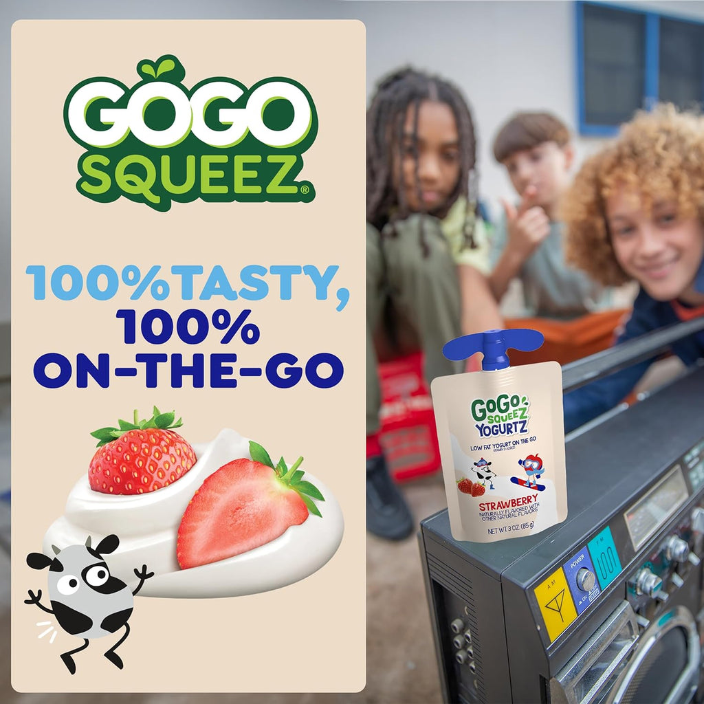 GoGo squeeZ yogurtZ Variety Pack, Strawberry & Banana, 3 oz (Pack of 20), Kids Snacks Made from Real Yogurt and Fruit, No Fridge Needed, Gluten Free, Nut Free, Recloseable Cap, BPA Free Pouches