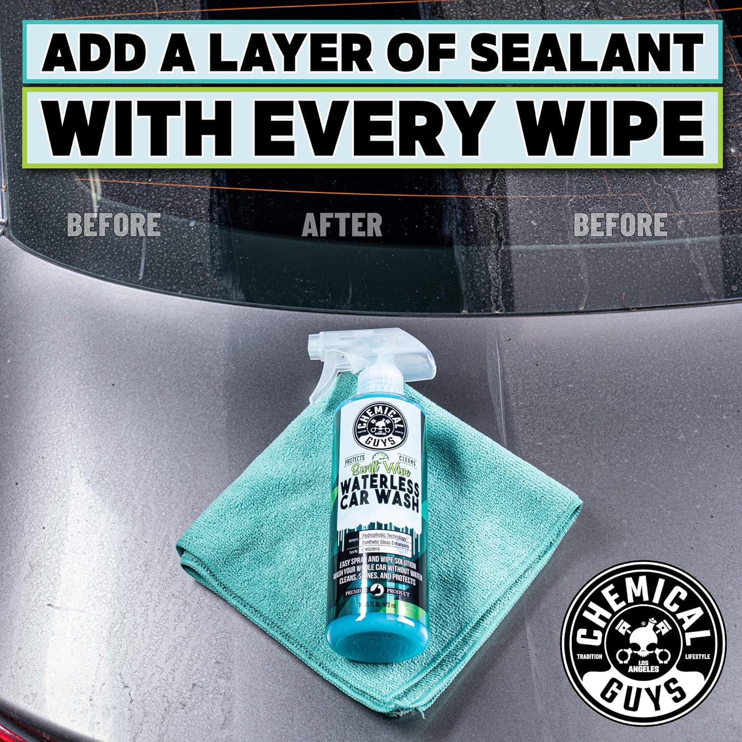 Chemical Guys Swift Wipe Sprayable Waterless Car Wash Spray - Spray and Wipe to Safely Clean and Shine Cars, Trucks, Motorcycles, RV & More, High Lubrication Formula, 16 oz